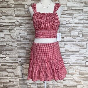 JAPNA Large Red Gingham Top/ Skirt Set